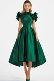 Dark Green Satin A Line Formal Dress with Ruffles