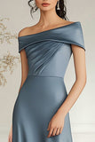 Grey Blue Satin A-Line High Low Mother of the Bride Dress