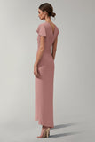 Pink Chiffon Short Seeves Sheath Mother of the Bride Dress