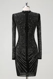 Glitter Beaded Long Sleeves Midi Sheath Formal Dress