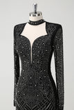 Glitter Beaded Long Sleeves Midi Sheath Formal Dress