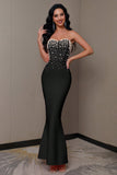 Sparkly Pink Mermaid Strapless Beaded Corset Long Formal Dress