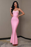 Sparkly Pink Mermaid Strapless Beaded Corset Long Formal Dress