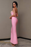 Sparkly Pink Mermaid Strapless Beaded Corset Long Formal Dress