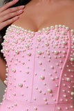 Sparkly Pink Mermaid Strapless Beaded Corset Long Formal Dress