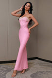 Sparkly Pink Mermaid Strapless Beaded Corset Long Formal Dress