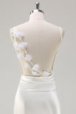 White Satin Cowl Neck Backless Formal Dress