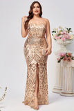 Sparkly Plus Size Golden Mermaid Sequin Embroidered Formal Dress with Slit