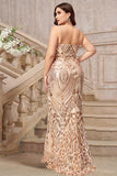 Sparkly Plus Size Golden Mermaid Sequin Embroidered Formal Dress with Slit