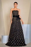 Black A-Line Strapless Long Formal Dress with Sequins