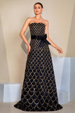 Black A-Line Strapless Long Formal Dress with Sequins