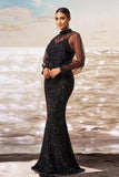 Sparkly Mermaid Black Sequin Long Sleeves Gala Dress