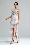 White Sheath Long Cocktail Dress With Fringes