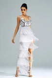 White Sheath Long Cocktail Dress With Fringes