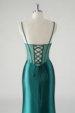 Dark Green Sweetheart Pleated Satin Mermaid Prom Dress with Slit