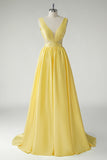 V-Neck Applique Yellow Ball Gown Prom Dress