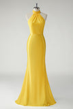 Elegant Yellow Halter Sleeveless Mermaid Prom Dress