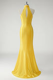 Elegant Yellow Halter Sleeveless Mermaid Prom Dress