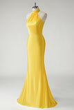 Elegant Yellow Halter Sleeveless Mermaid Prom Dress