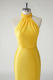 Elegant Yellow Halter Sleeveless Mermaid Prom Dress