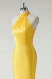 Elegant Yellow Halter Sleeveless Mermaid Prom Dress