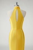 Elegant Yellow Halter Sleeveless Mermaid Prom Dress