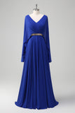 Royal Blue Chiffon A-Line Beaded Mother of the Bride Dress with Wrap