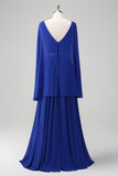 Royal Blue Chiffon A-Line Beaded Mother of the Bride Dress with Wrap