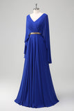 Royal Blue Chiffon A-Line Beaded Mother of the Bride Dress with Wrap