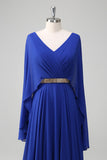 Royal Blue Chiffon A-Line Beaded Mother of the Bride Dress with Wrap