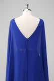 Royal Blue Chiffon A-Line Beaded Mother of the Bride Dress with Wrap