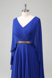 Royal Blue Chiffon A-Line Beaded Mother of the Bride Dress with Wrap