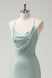 Sage Mermaid Spaghetti Straps Cowl Neck Prom Dress with Lace Up Back