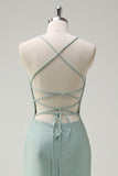 Sage Mermaid Spaghetti Straps Cowl Neck Prom Dress with Lace Up Back