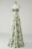 Green Flower A-Line Corset Ruffled Bridesmaid Dress