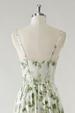 Green Flower A-Line Corset Ruffled Bridesmaid Dress