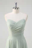 Matcha Strapless Ruched A-Line Chiffon Bridesmaid Dress