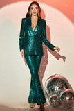 Glitter Green Notched Lapel Sequins Fitted Women Suits