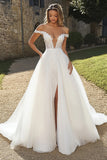 Ivory Off the Shoulder Ball Gown Wedding Dress with Lace