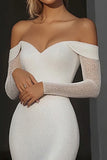 Ivory Mermaid Off the Shoulder Wedding Dress with Long Sleeves