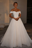 Ball Gown Ivory Off the Shoulder Backless Long Wedding Dress