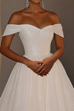 Ball Gown Ivory Off the Shoulder Backless Long Wedding Dress