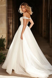 Ball Gown Ivory Off the Shoulder Backless Long Wedding Dress