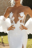 Ivory Strapless 3D Flowers Long Wedding Dress with Slit