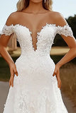 Elegant Off the Shoulder Ivory Wedding Dress with Lace