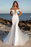 Floral Ivory Mermaid Wedding Dress with Lace