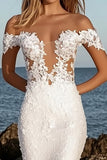 Floral Ivory Mermaid Wedding Dress with Lace