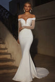 Mermaid Glitter Ivory Off the Shoulder Long Wedding Dress