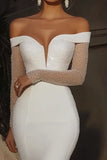 Mermaid Glitter Ivory Off the Shoulder Long Wedding Dress