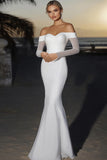 Elegant Ivory Off the Shoulder Mermaid Matte Satin Wedding Dress